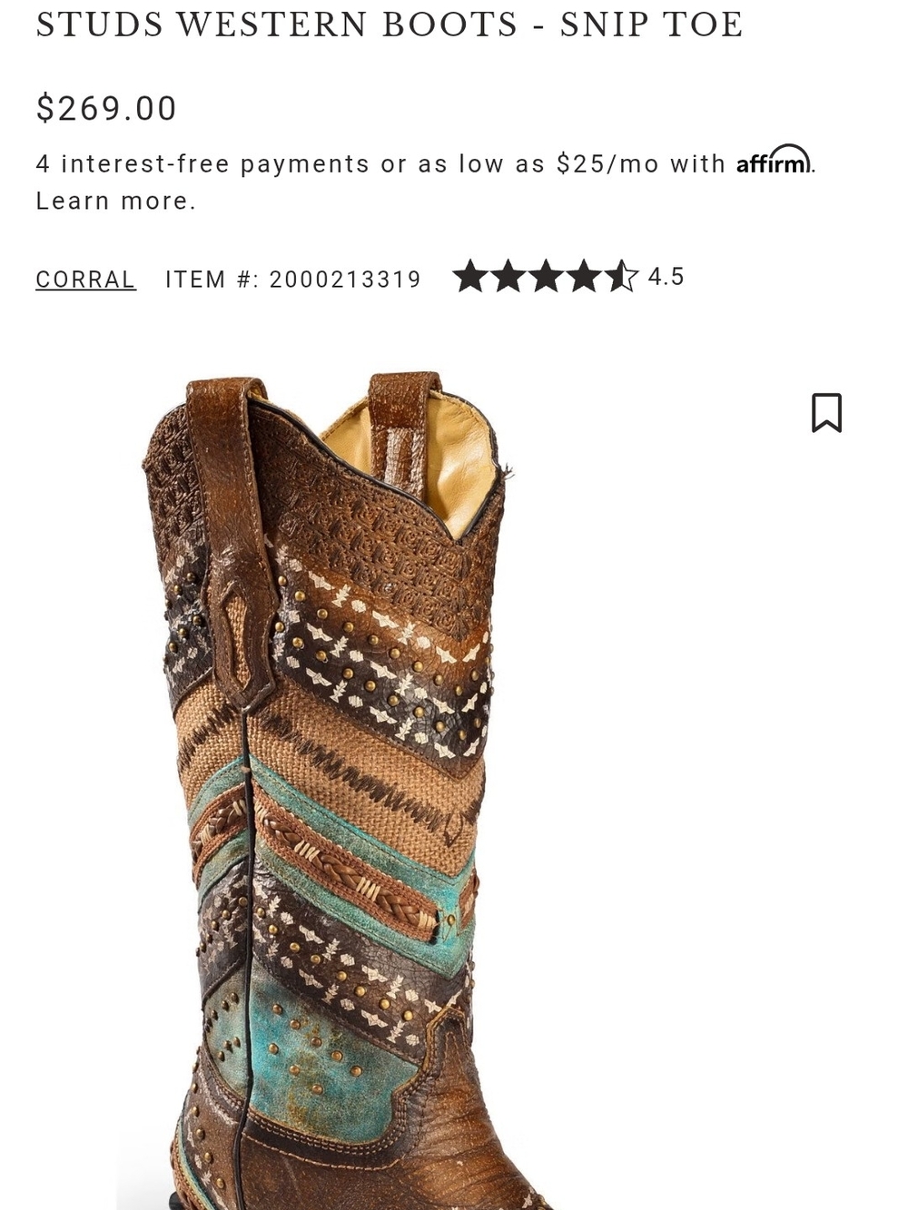 Corral Brown & Turquoise Studded Western Boot